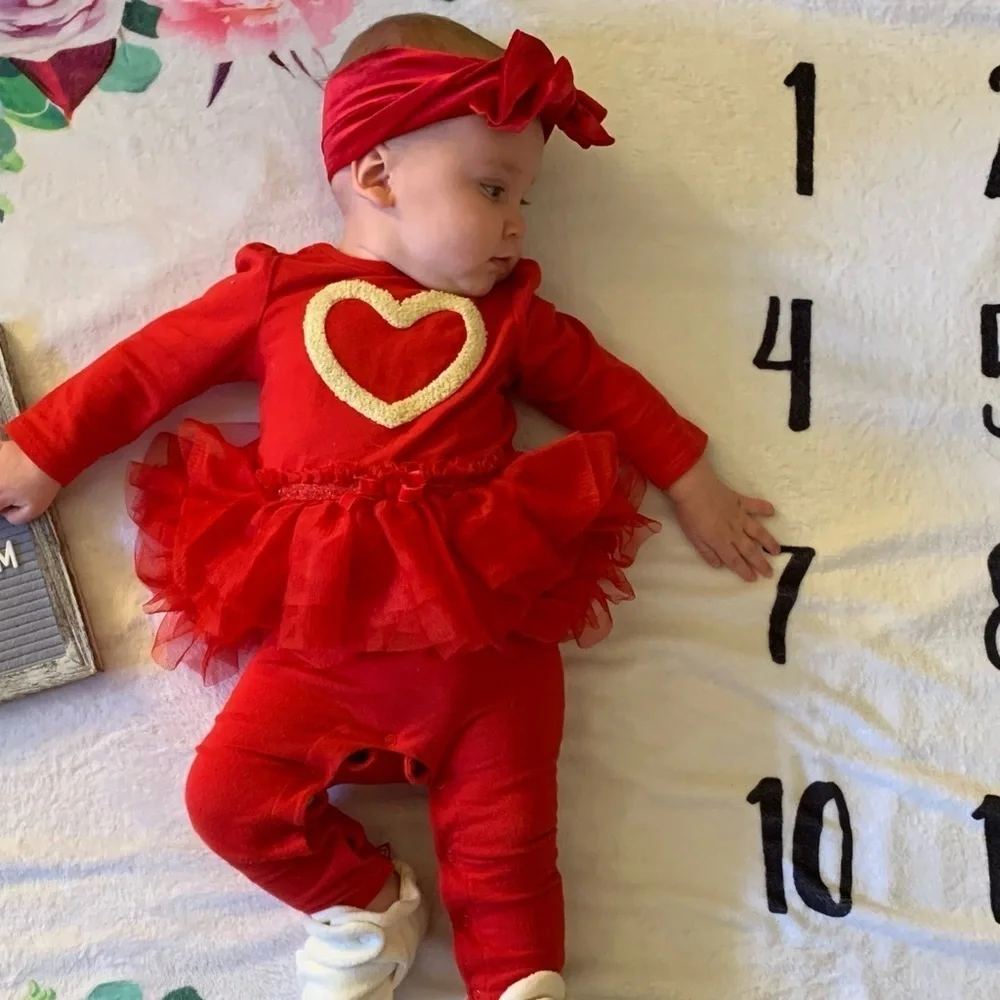 6-9 Months Cat & Jack Red Tutu Long Sleeve Bodysuit With Heart Detail